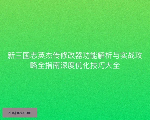新三国志英杰传修改器功能解析与实战攻略全指南深度优化技巧大全